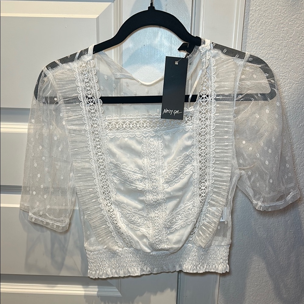 Nasty Gal White Puff Sleeve Cropped Blouse